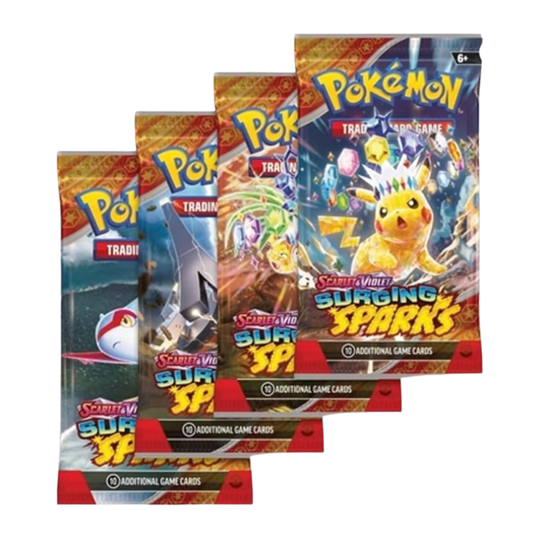 Pokémon TCG Surging Sparks – 4 Booster Pack Bundle | Factory Sealed | English